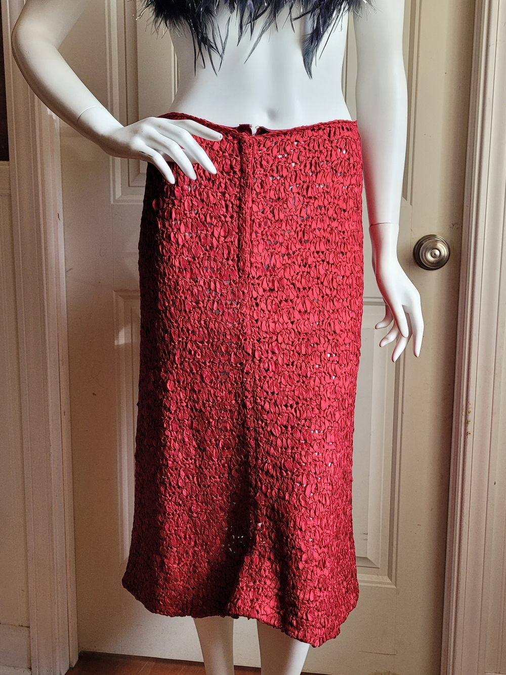 Vintage 50s Womens Textured Red Midi Skirt
